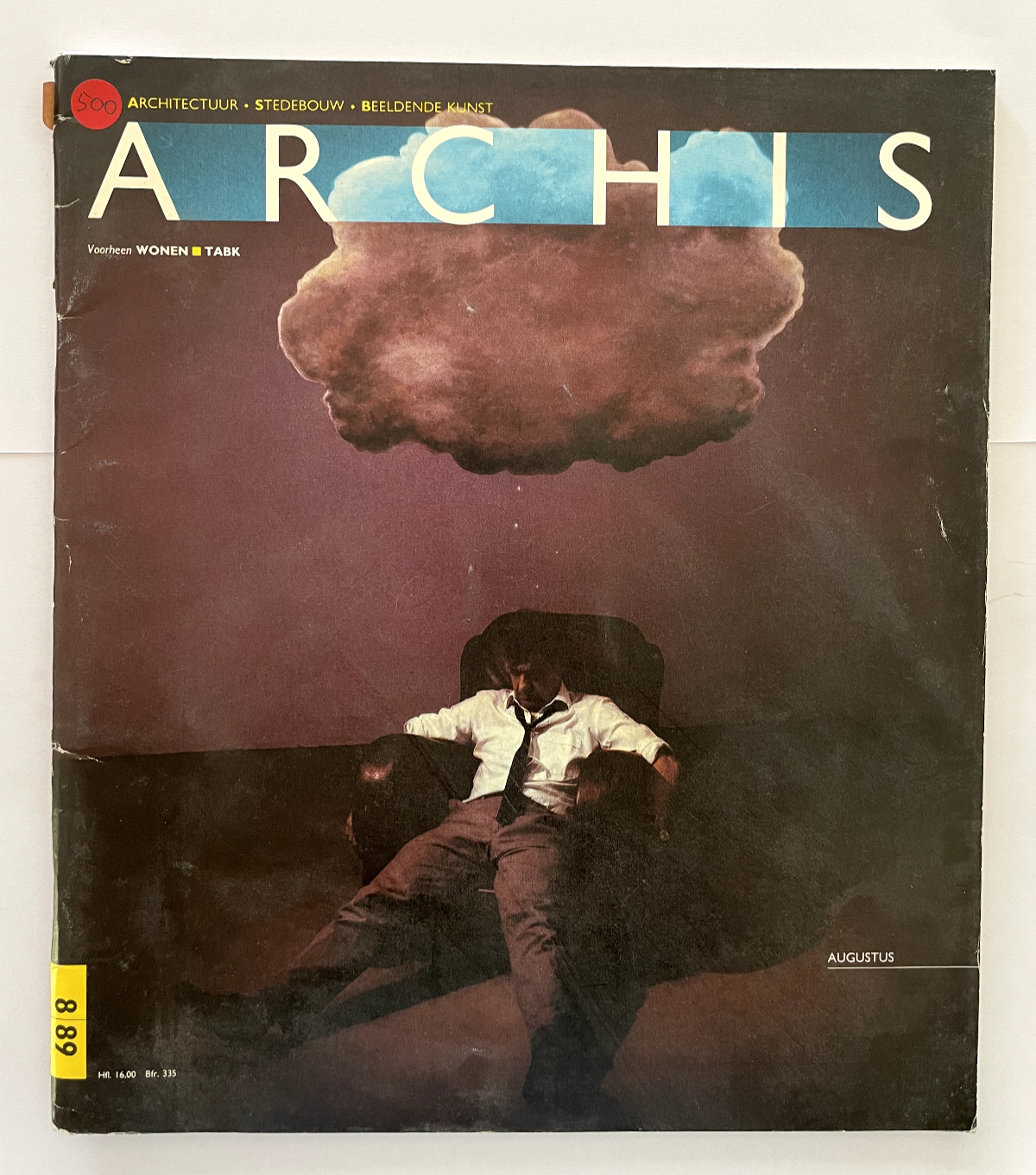 Rivista di architettura vintage Archis, numero di febbraio 1989, con copertina surrealista e argomenti di design