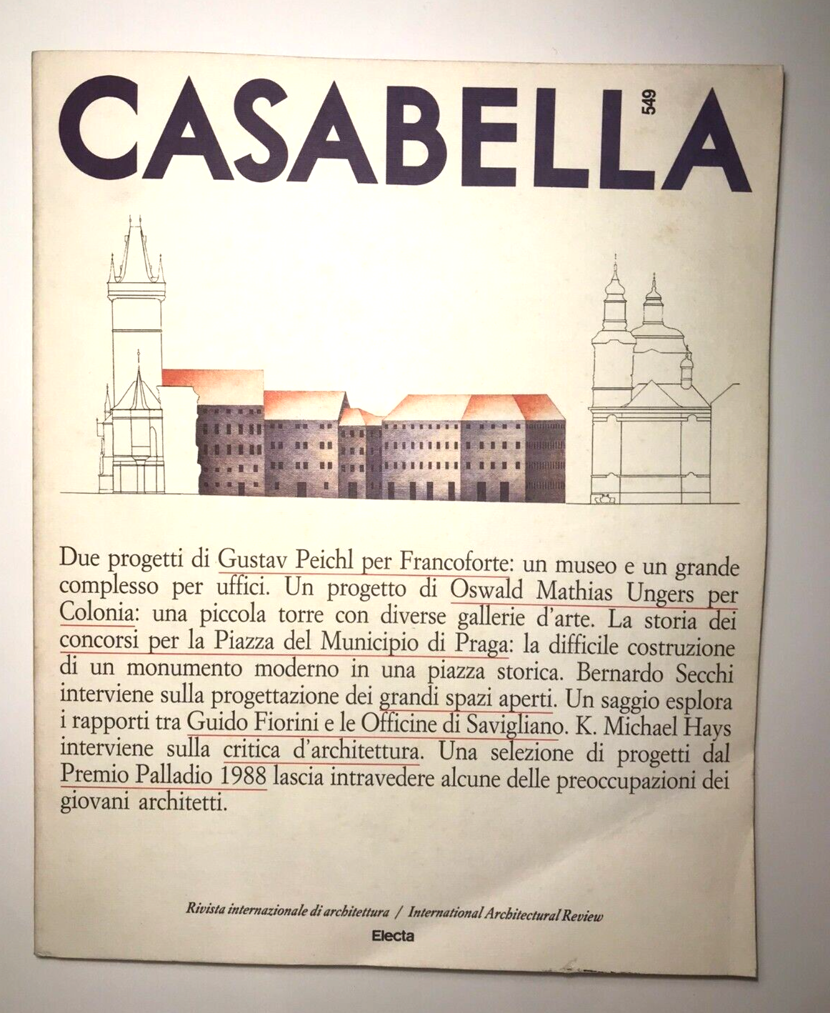 Casabella no 549 1988 vintage Italian architecture magazine featuring Gustav Peichl and Oswald Mathias Ungers projects
