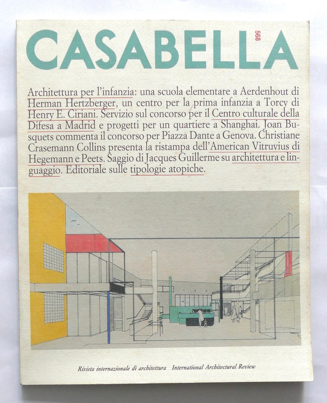 Rivista Casabella n. 568 vintage 1990 recensione di architettura e design italiani con illustrazioni