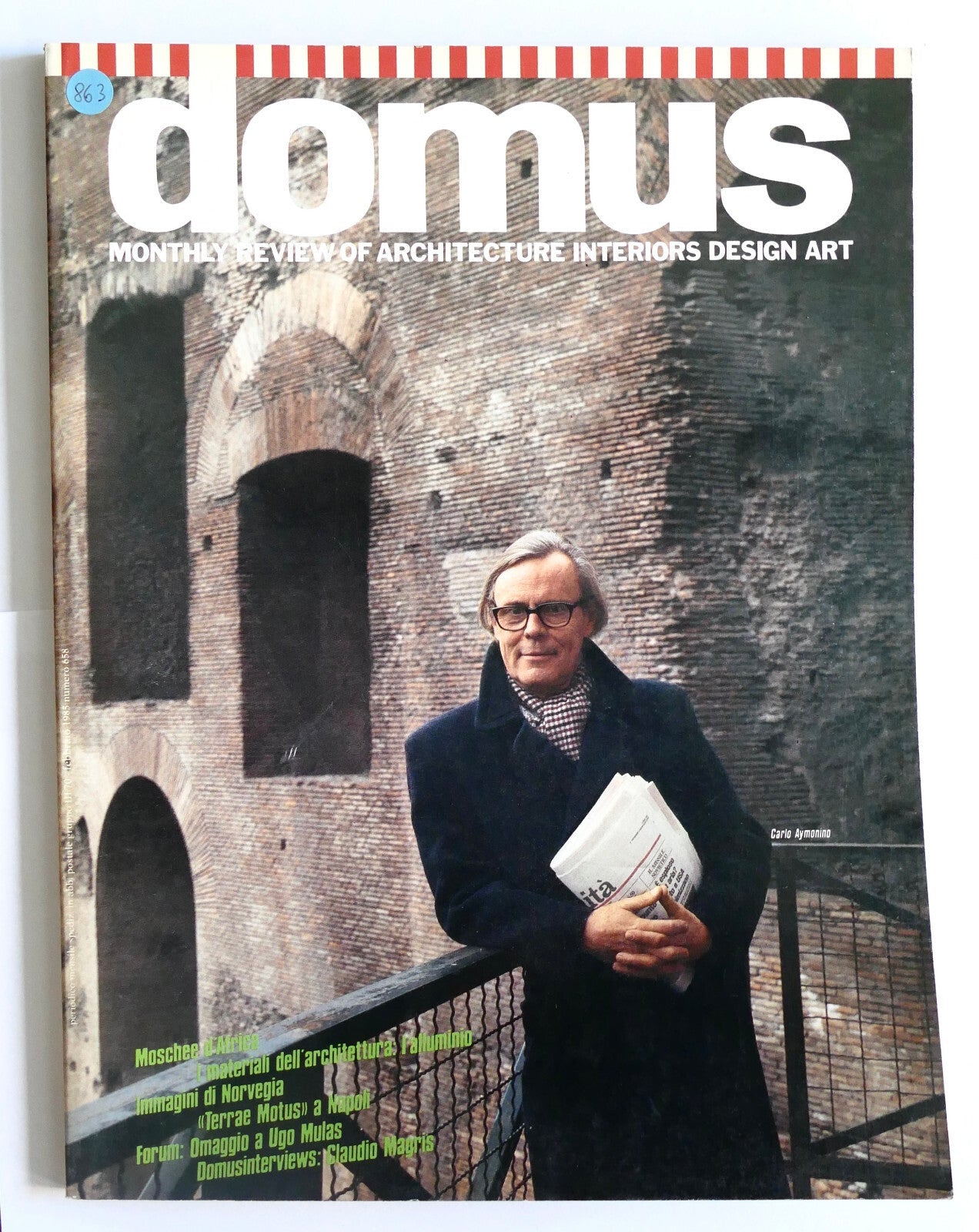 Domus magazine n. 658 vintage 1985 architettura italiana interni design arte recensione con Carlo Aymonino