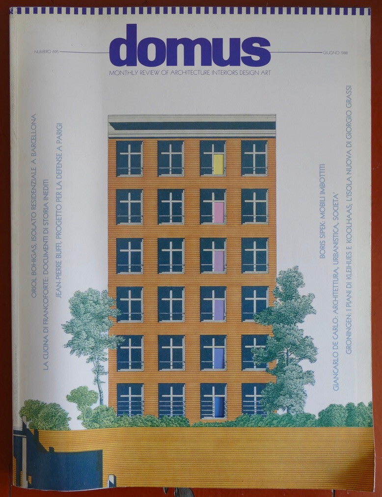 Copertina della rivista Domus giugno 1988, pubblicazione vintage di architettura e design italiano