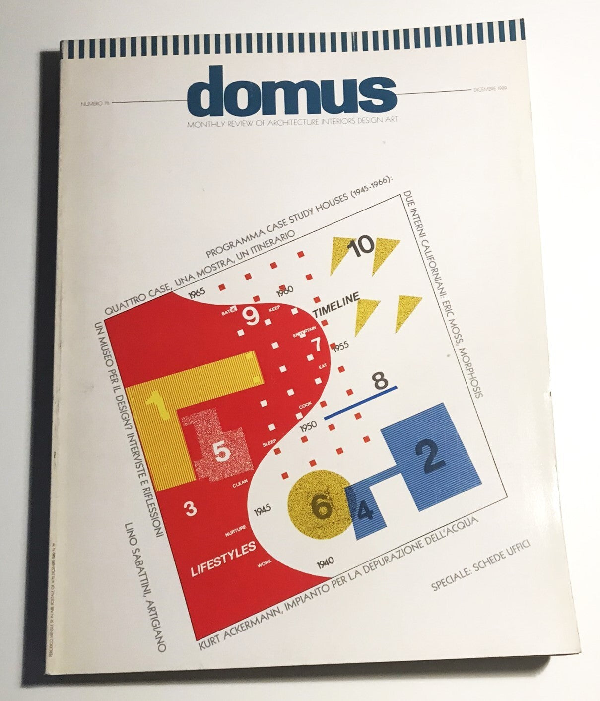 Domus magazine n. 711 dicembre 1989 rivista vintage di architettura e design italiano con copertina grafica timeline