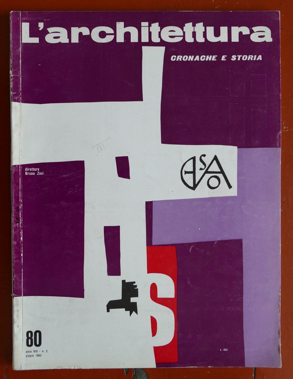 Vintage L'architettura Rivista di architettura italiana numero 80 del 1962 con copertina dal design astratto