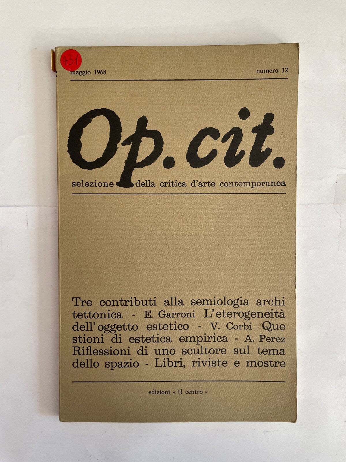 Op.cit. vintage 1968 Italian contemporary art criticism magazine issue 12