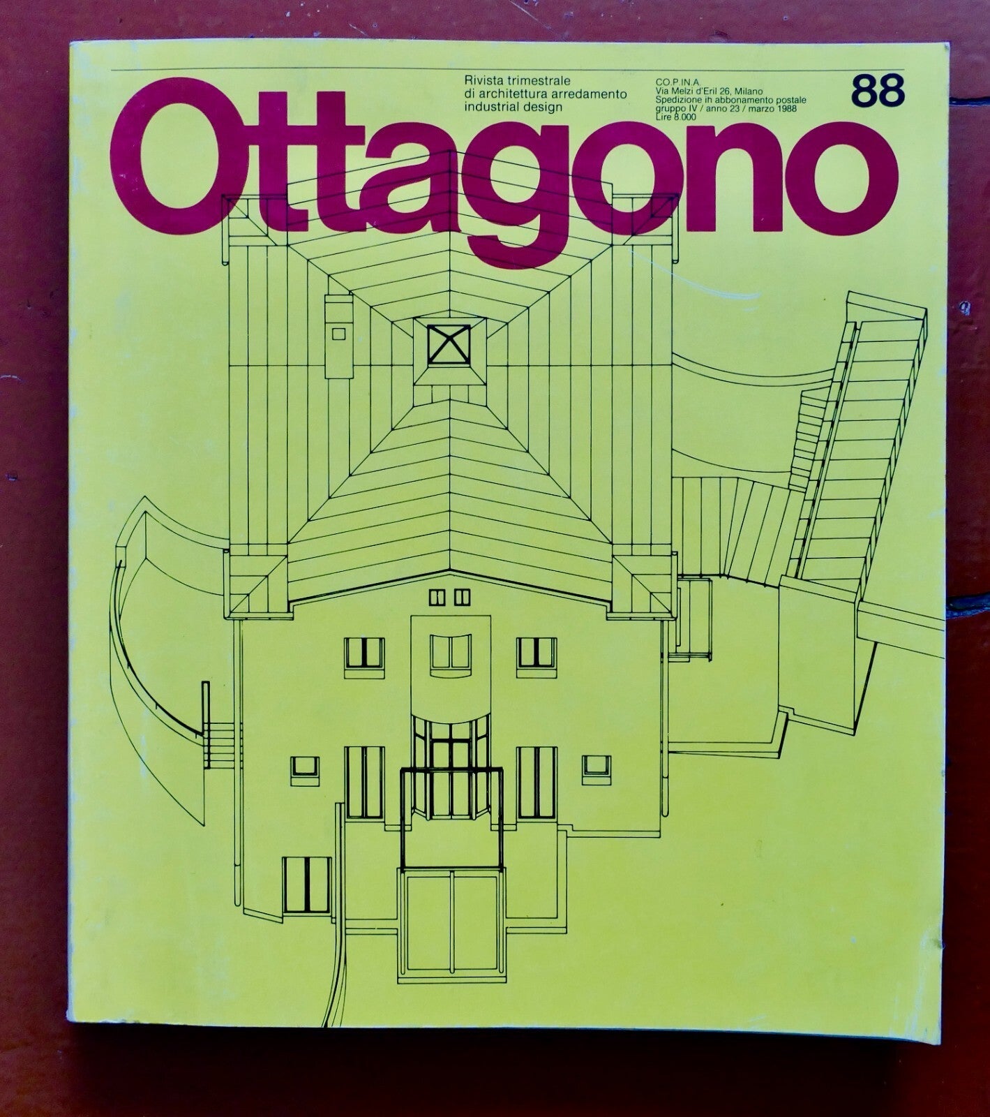Ottagono n. 88 rivista italiana di architettura vintage con focus sul design industriale del 1988