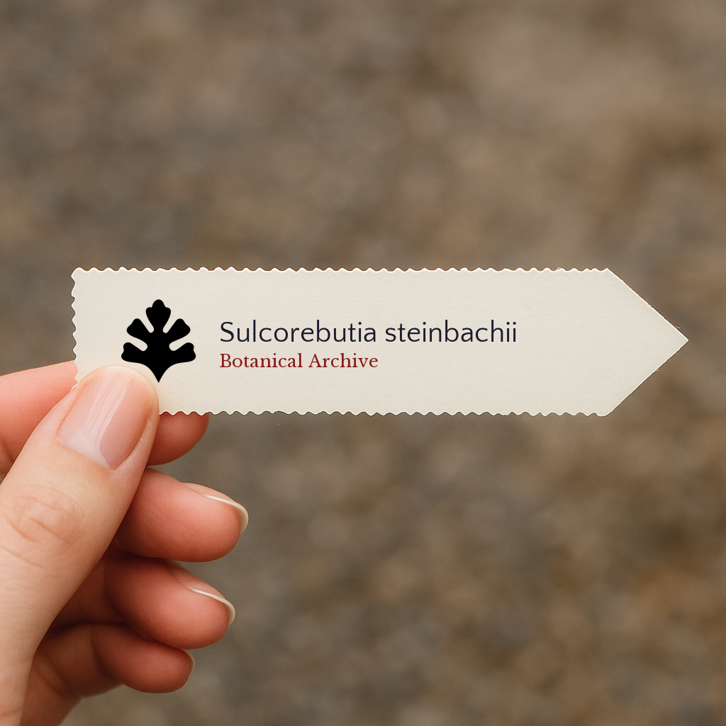 Printed plant label for Sulcorebutia steinbachii with botanical archive logo