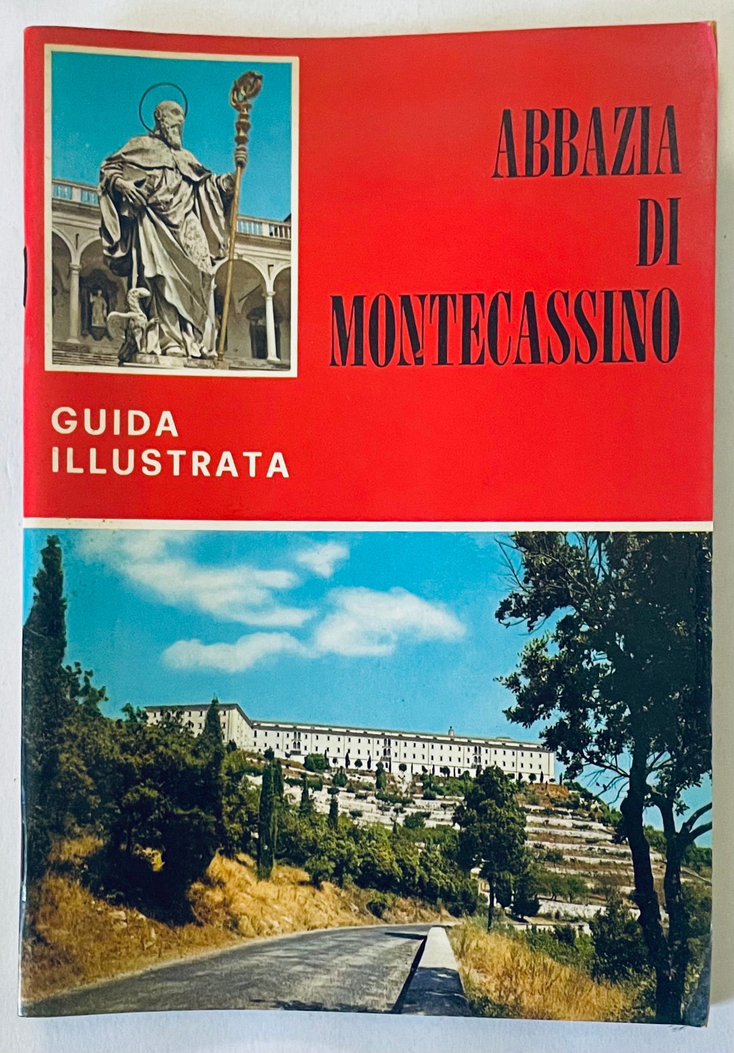 Abbazia di Montecassino illustrated guidebook featuring historic monastery and landscape photography