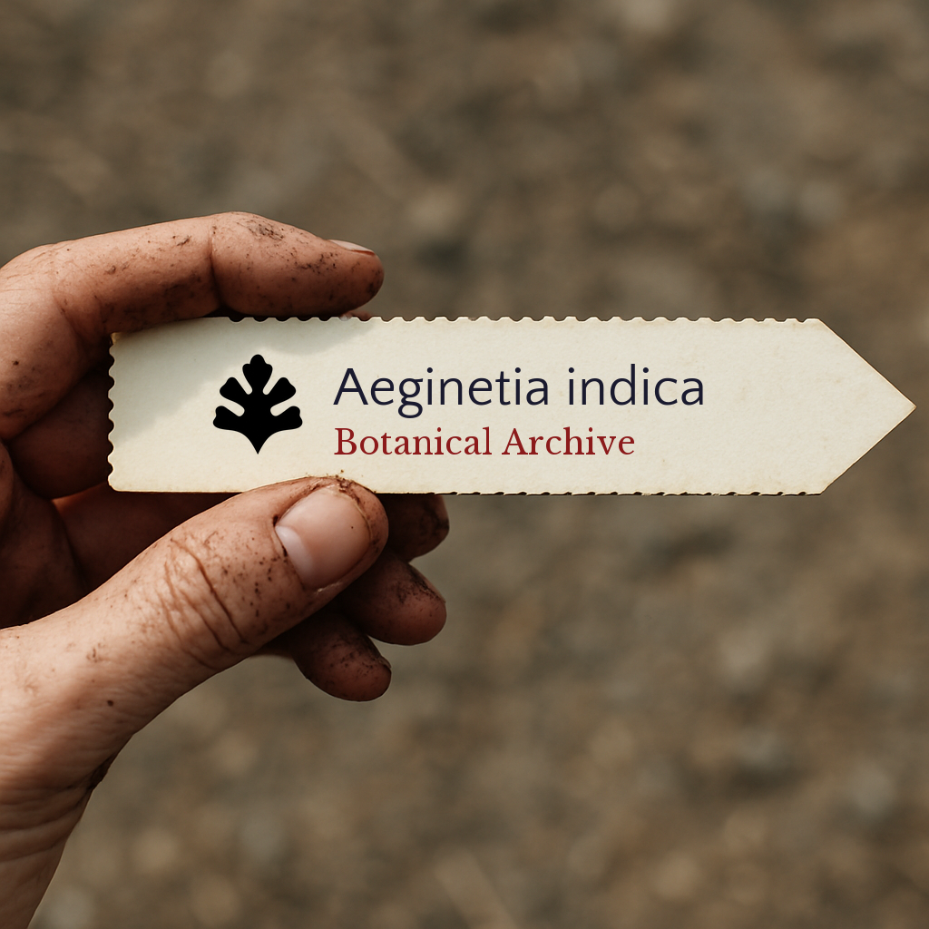 Etichetta stampata per pianta di Aeginetia indica tenuta da mano sporca all'aperto