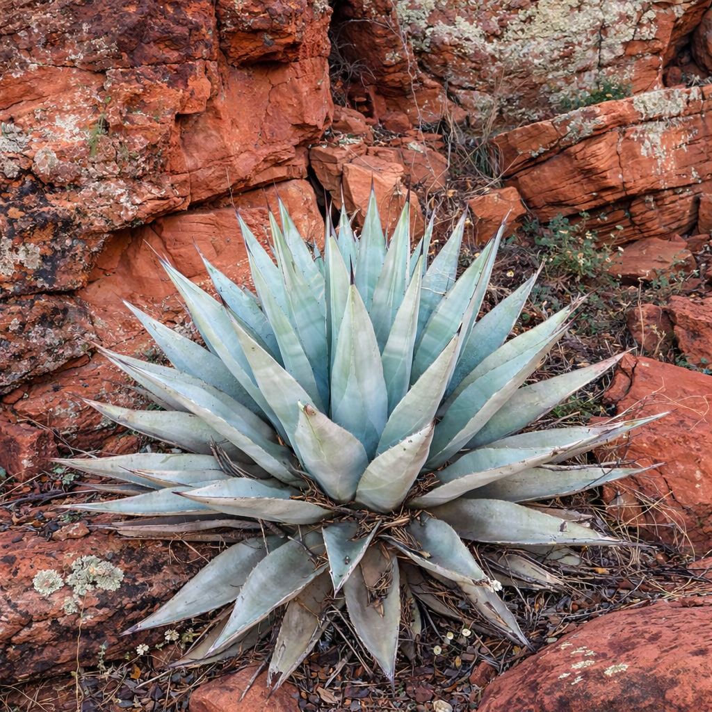 Agave parryi var. couesii raro succulento con foglie appuntite blu-grigie in terreni rocciosi