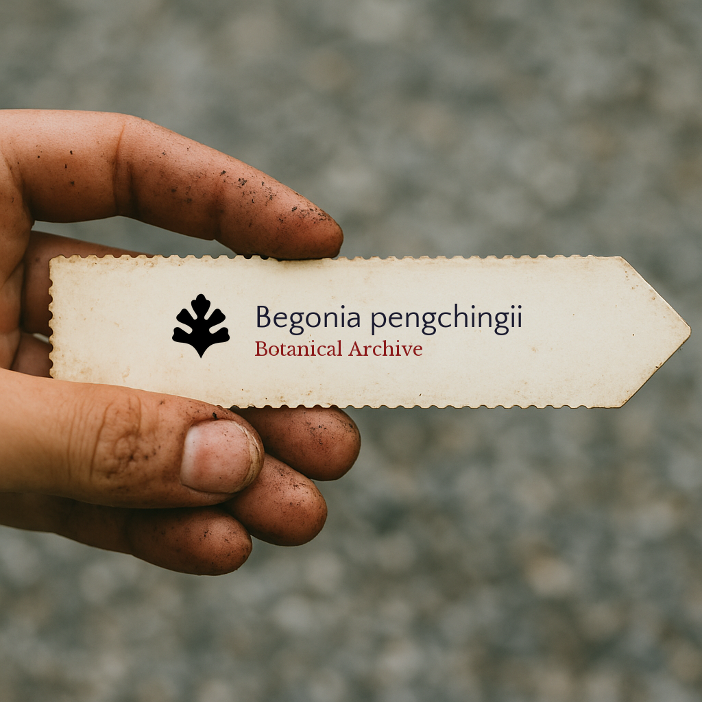 Etichetta per piante portatile in stile vintage per Begonia pengchingii con testo Botanical Archive