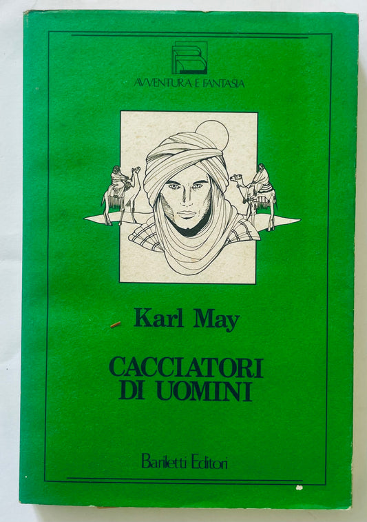 CACCIATORI DI UOMINI di Karl May libro d'avventura vintage con illustrazione di deserto e cammello