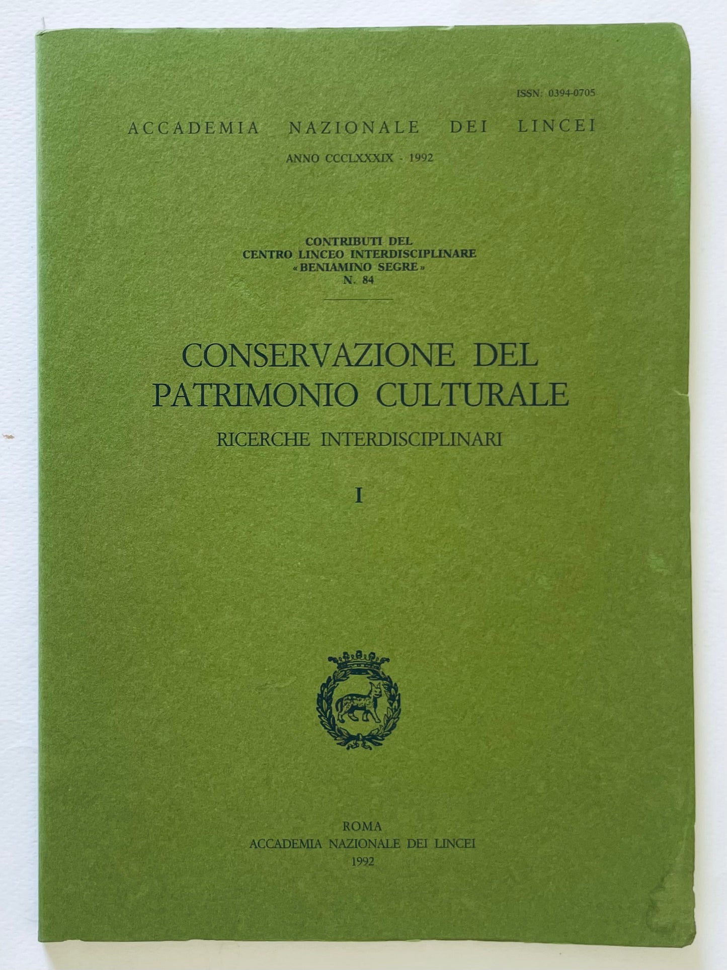 Rivista Accademica Vintage 1992 Conservazione del Patrimonio Culturale sulla conservazione del patrimonio culturale