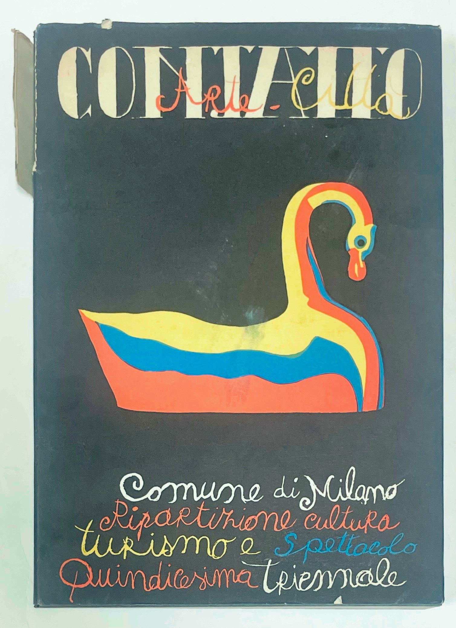 Rivista vintage italiana di arte e cultura Contatto Arte Città Milano edizione 1973 con illustrazione colorata di un cigno