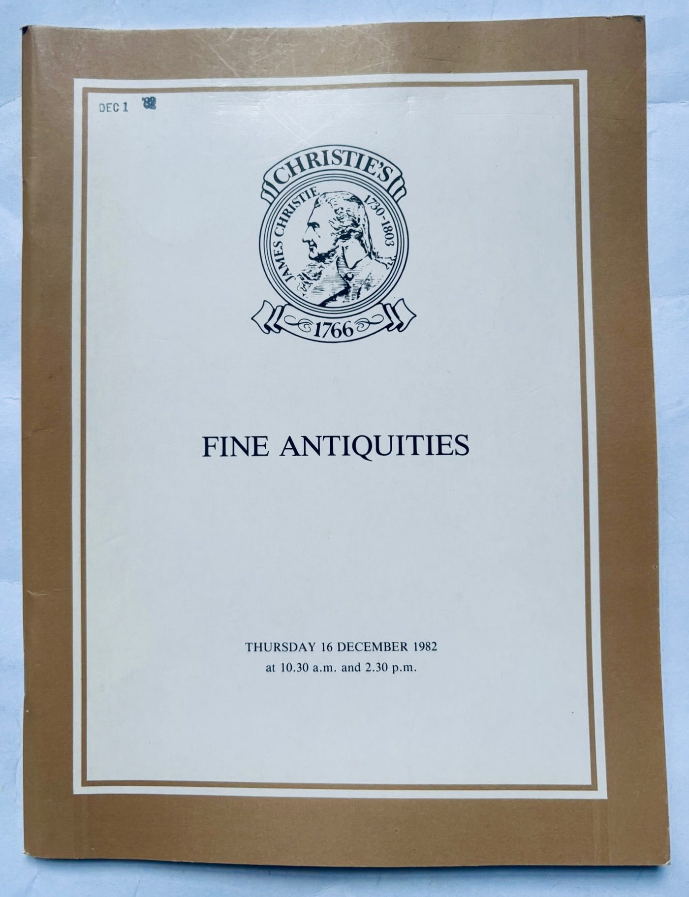 Christie's Fine Antiquities auction catalogue vintage December 1982 rare collectible publication
