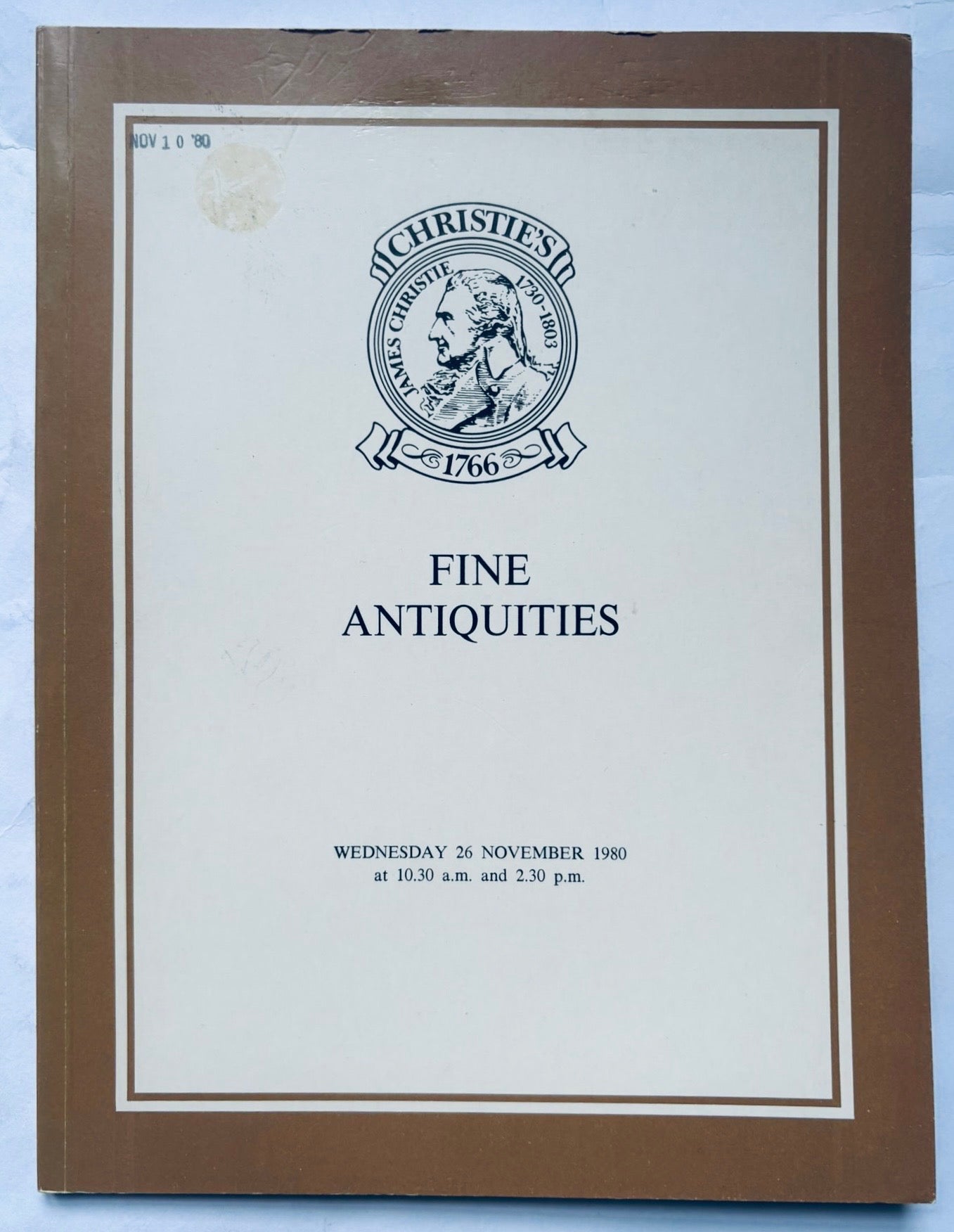 Vintage Christie's Fine Antiquities auction catalogue dated Wednesday 26 November 1980