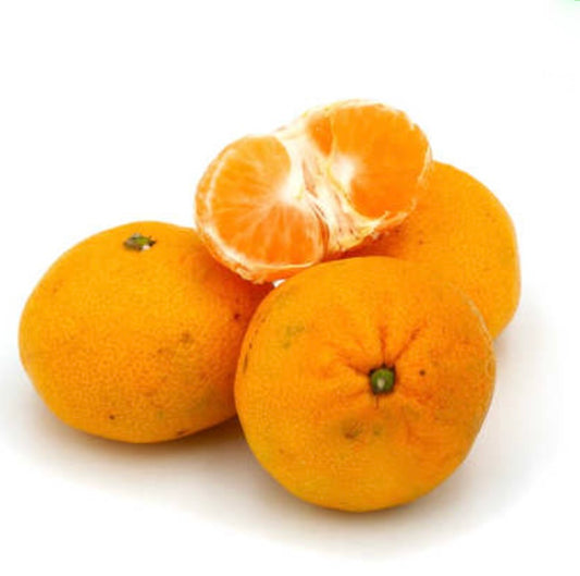 Citrus × unshiu bright orange satsuma mandarins with peeled juicy segments visible