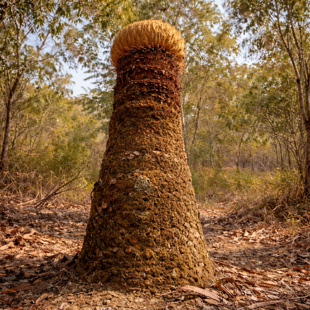 Cycas pectinata rare cone with textured brown scales in forest setting