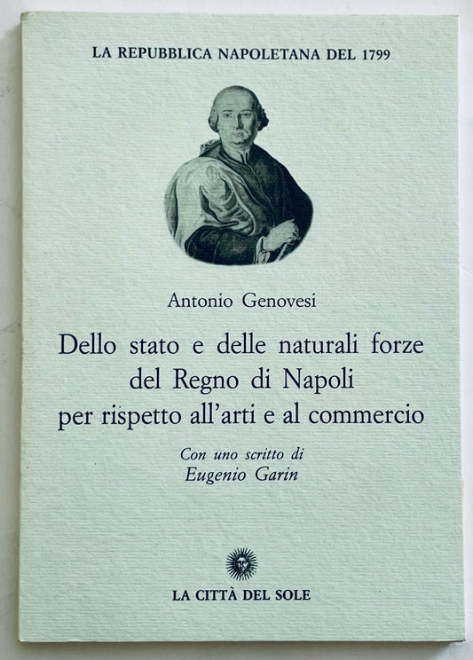 Copertina del libro "Dello stato e delle naturali forze del Regno di Napoli" di Antonio Genovesi, pubblicazione storica su arte e commercio