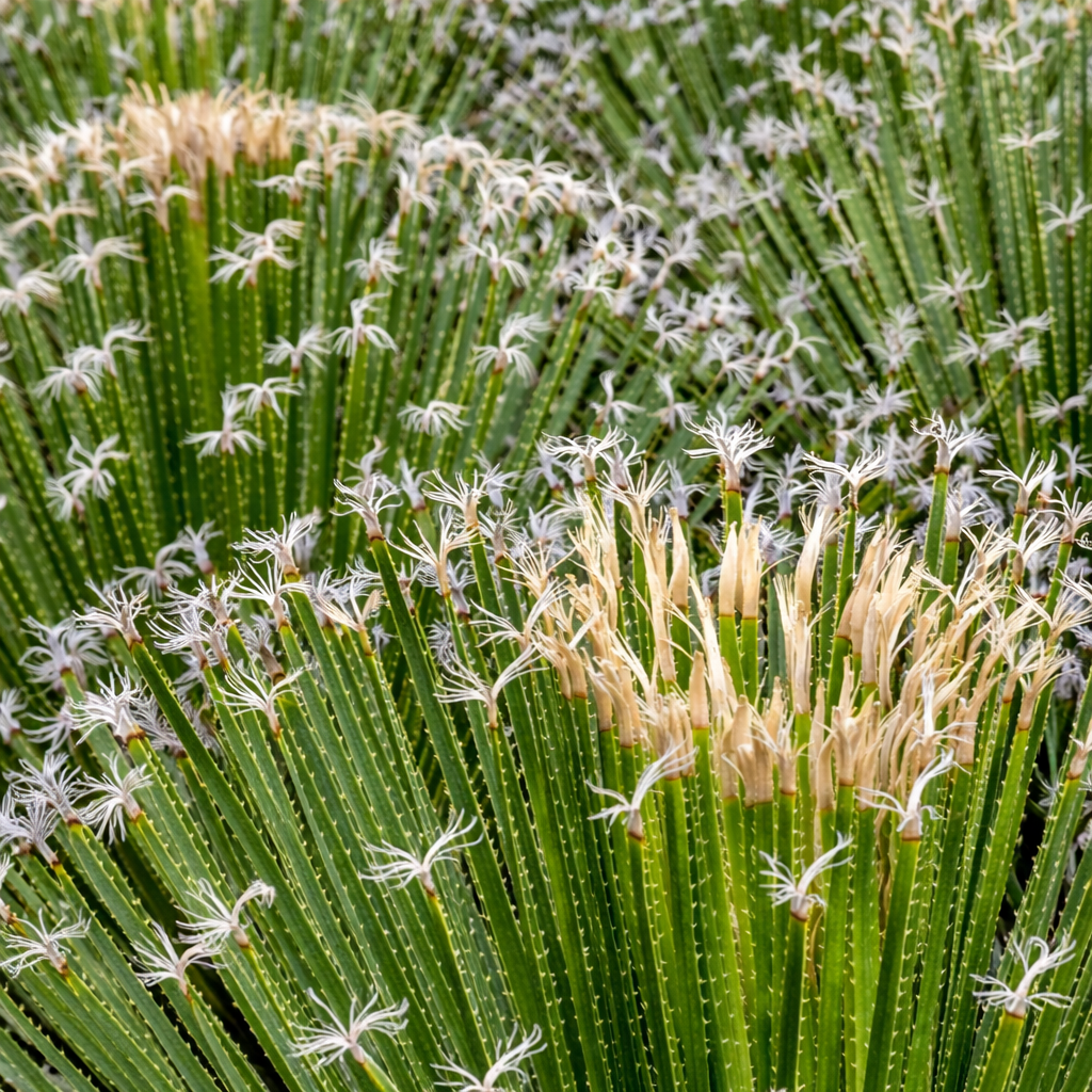 Dasylirion acrotrichum var. occidentalis pianta desertica verde spinosa con fiori bianchi