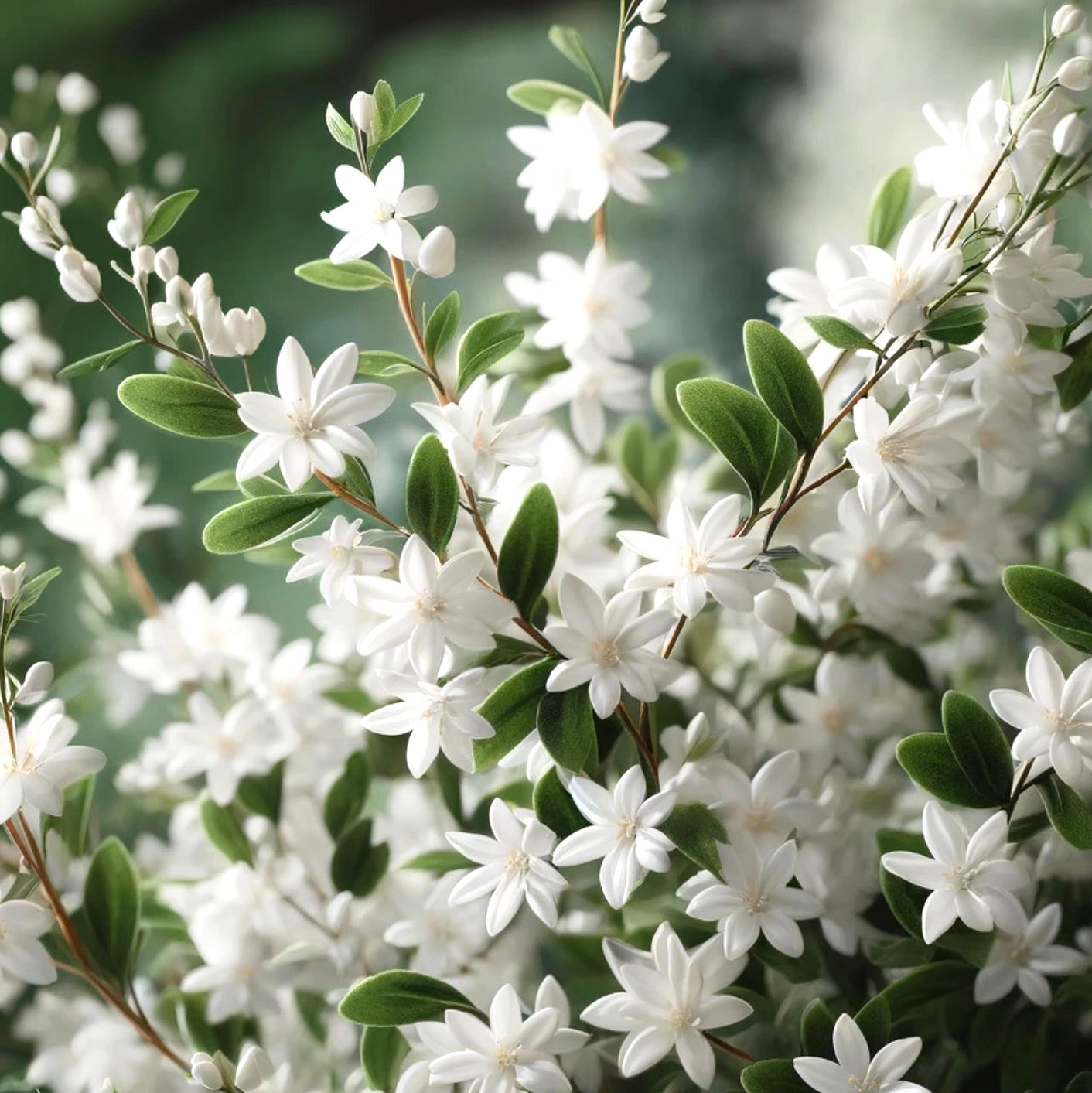 Deutzia gracilis delicati fiori bianchi a forma di stella con foglie verde tenue e steli sottili