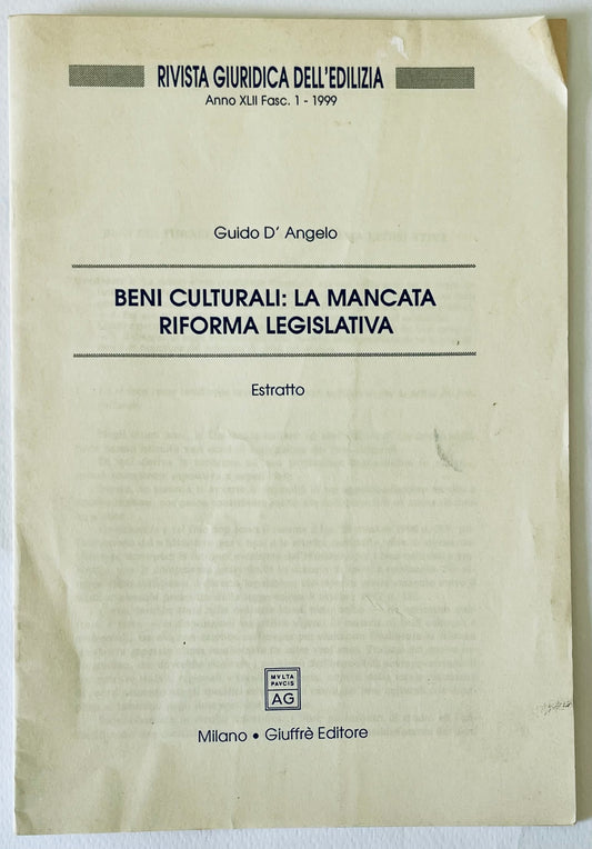 Estratto Rivista Giuridica dell'Edilizia 1999 rivista giuridica sulla riforma legislativa del patrimonio culturale di Guido D'Angelo