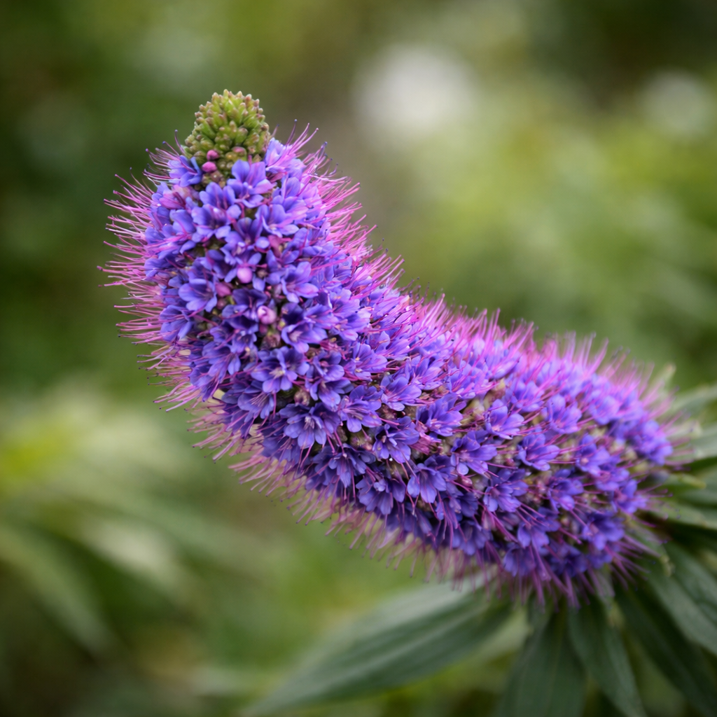 Echium webbii rare purple flowering spike with dense small blossoms and green foliage
