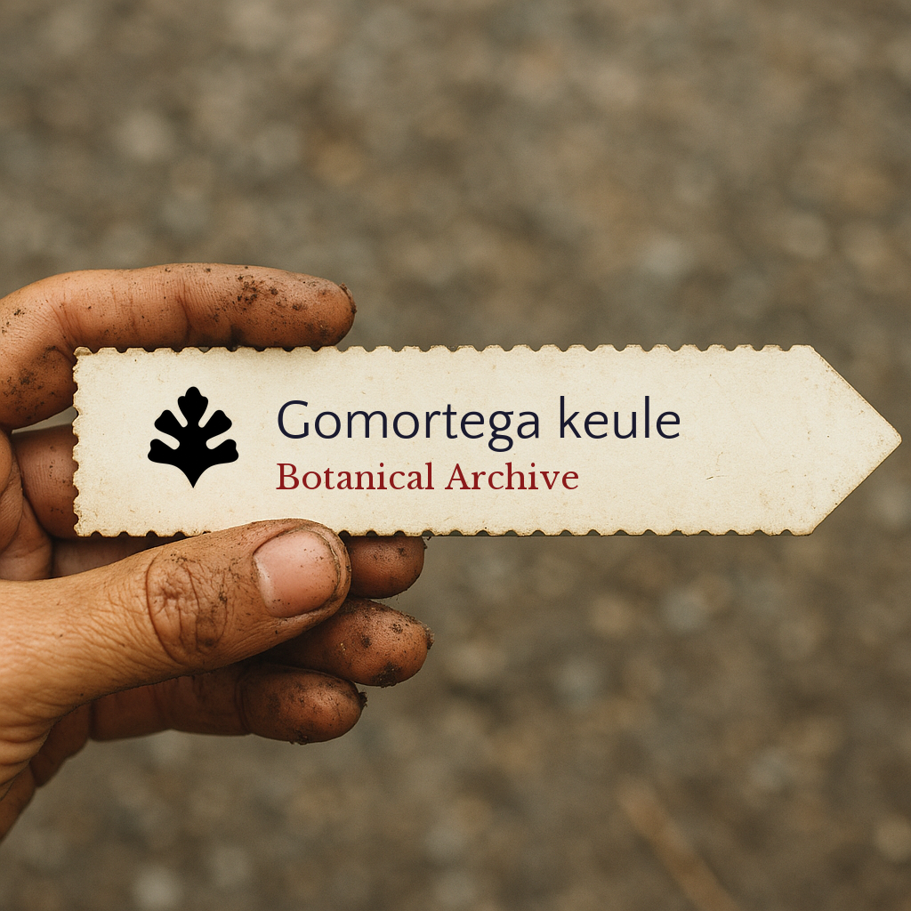 Etichetta vegetale stampata per Gomortega keule tenuta da mano sporca all'aperto