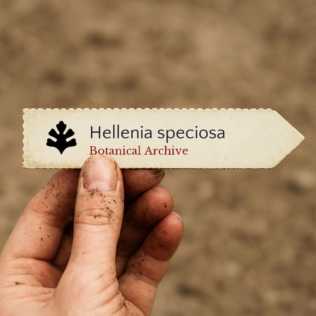Etichetta per piante stampata portatile per Hellenia speciosa con il logo Botanical Archive