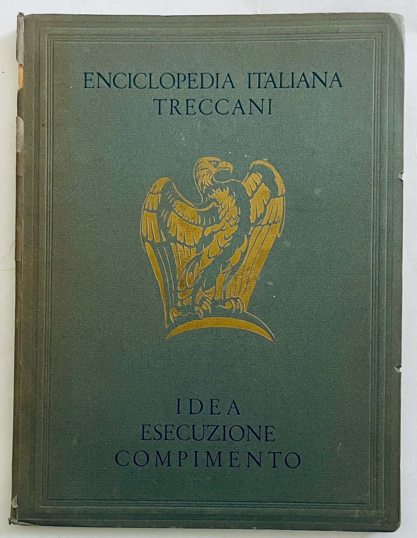 Enciclopedia Italiana Treccani Vintage libro 1939 con emblema aquila d'oro sulla copertina