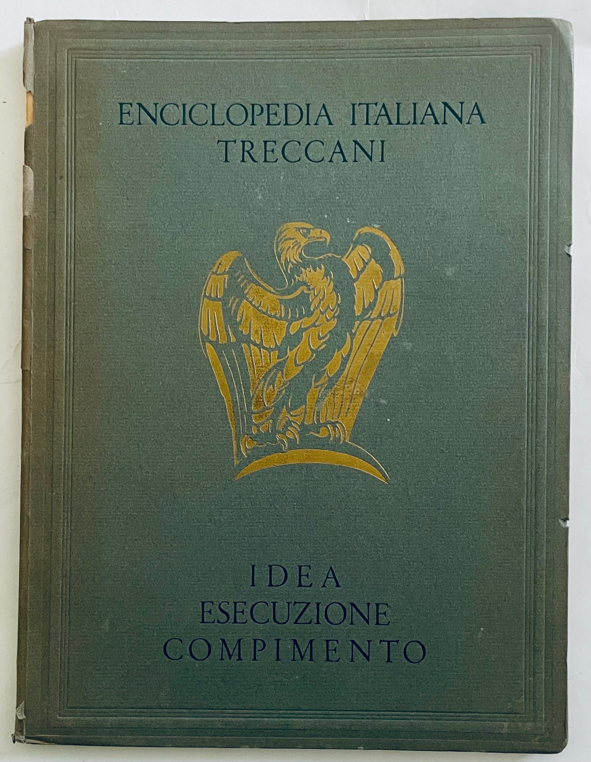 Enciclopedia Italiana Treccani Vintage libro 1939 con emblema aquila d'oro sulla copertina