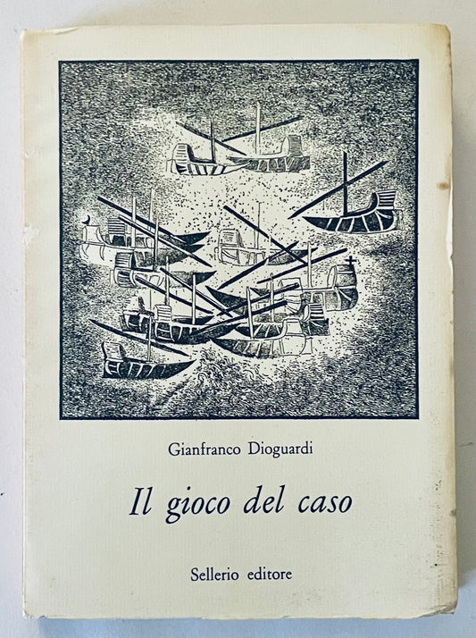 Libro vintage Il gioco del caso 1987 di Gianfranco Dioguardi con illustrazione astratta di barca