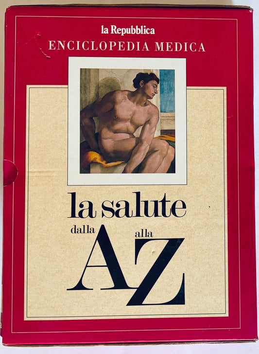 Vintage 1995 medical encyclopedia book "La Salute dalla A alla Z" by la Repubblica with classical art cover