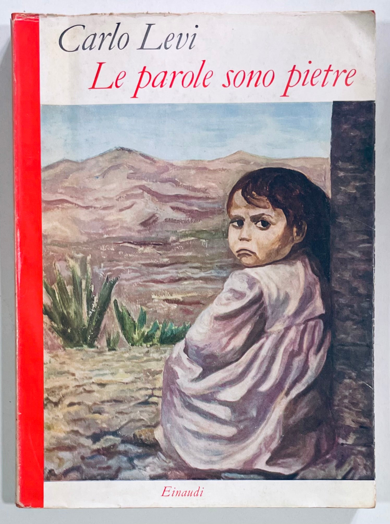 Le parole sono pietre di Carlo Levi libro vintage illustrato con paesaggio e bambino sulla copertina