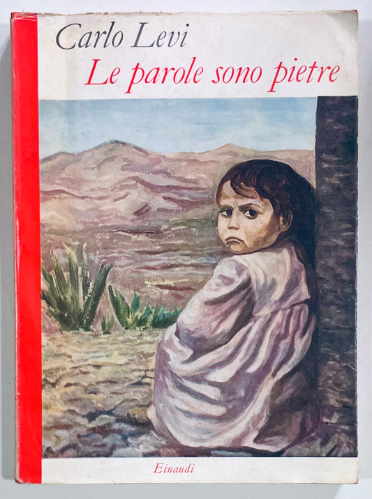 Le parole sono pietre di Carlo Levi libro vintage illustrato con paesaggio e bambino sulla copertina