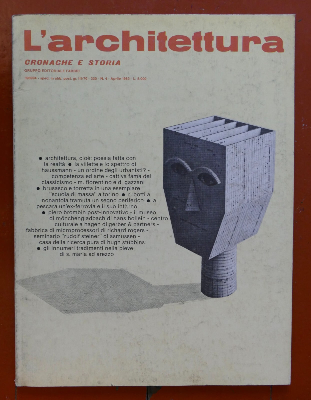 L'architettura vintage Italian architecture magazine April 1983 issue with architectural sculpture cover