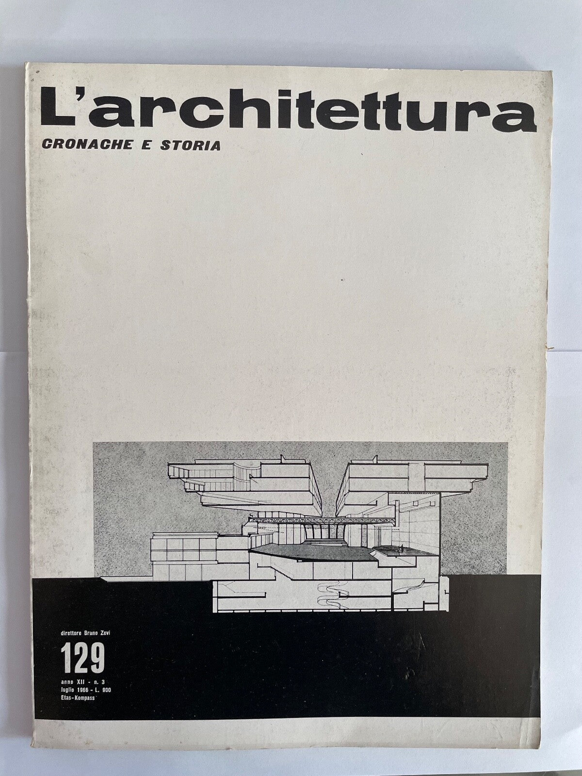 L'Architettura vintage Italian architecture magazine issue 129 from 1966 with modernist building illustration