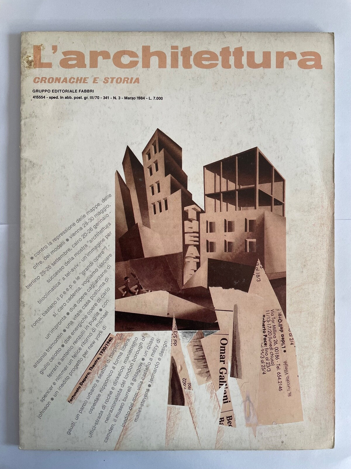 L'Architettura vintage Italian architecture magazine March 1984 issue with modernist building collage cover