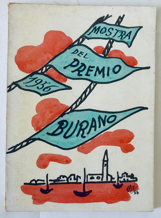 Vintage 1956 Mostra del Premio Burano illustrated exhibition catalog cover with stylized design