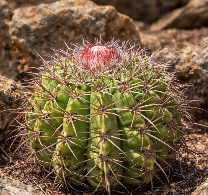 Melocactus pachyacanthus raro cactus succulento con spine prominenti e cefalio rosso