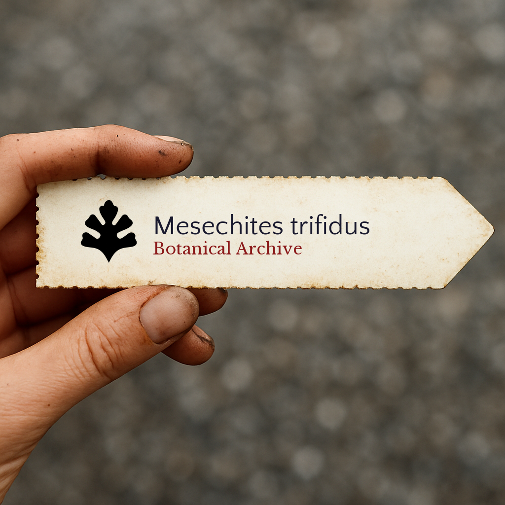 Vintage botanical archive plant label for Mesechites trifidus held by hand
