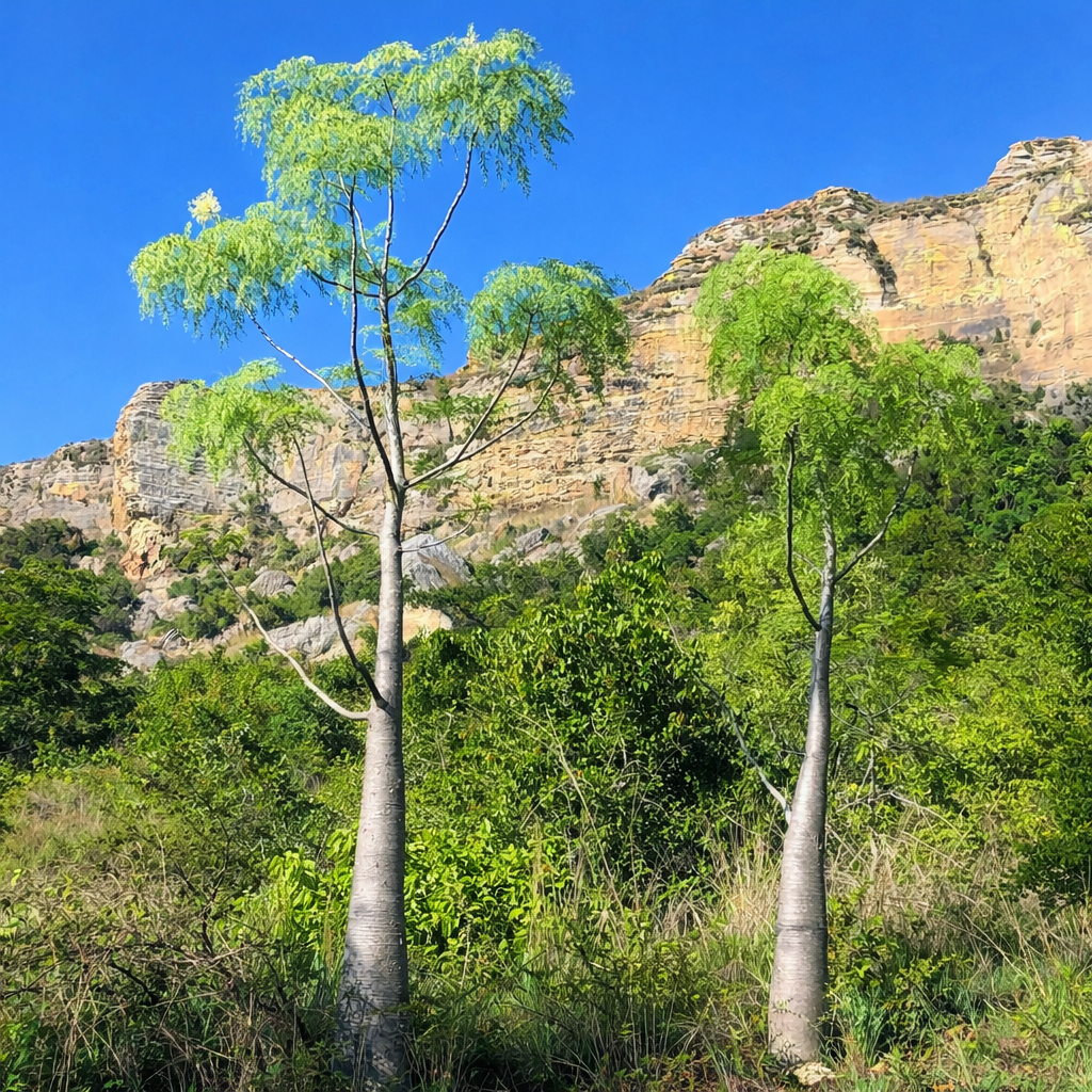 Moringa hildebrandtii rare tall tree with smooth trunk and delicate green foliage