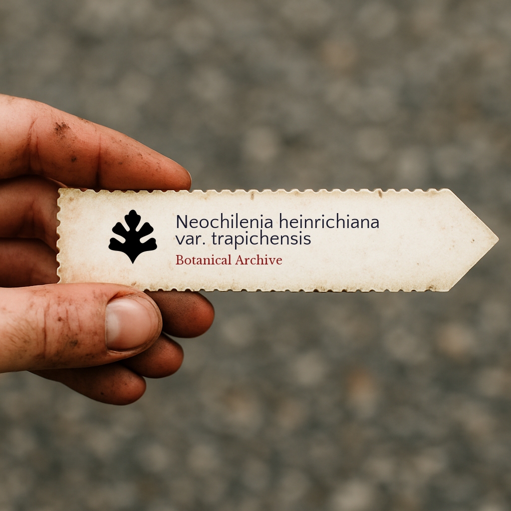 Printed plant label for Neochilenia heinrichiana var. trapichensis held by hand