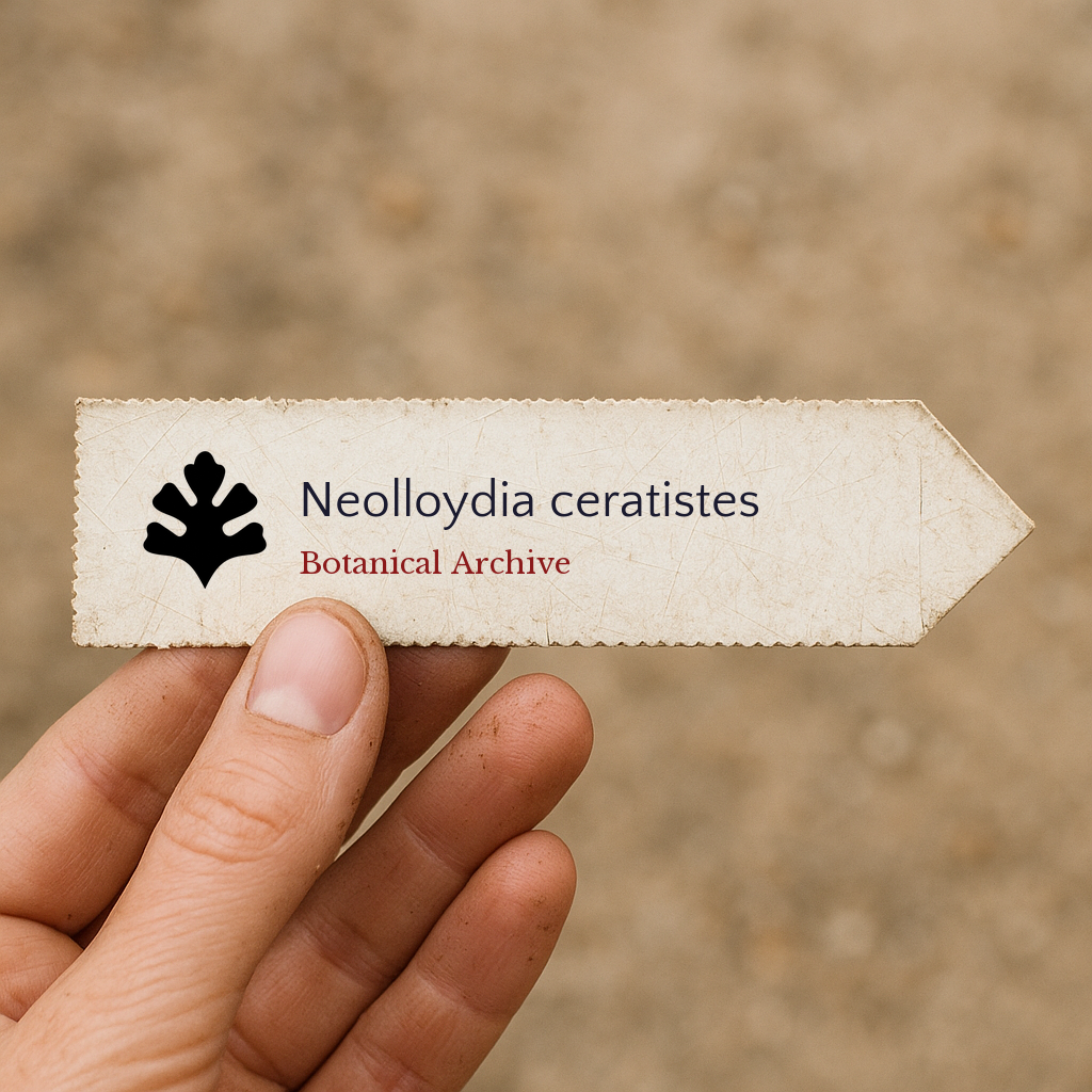 Printed plant label for Neolloydia ceratistes with botanical archive logo held by hand