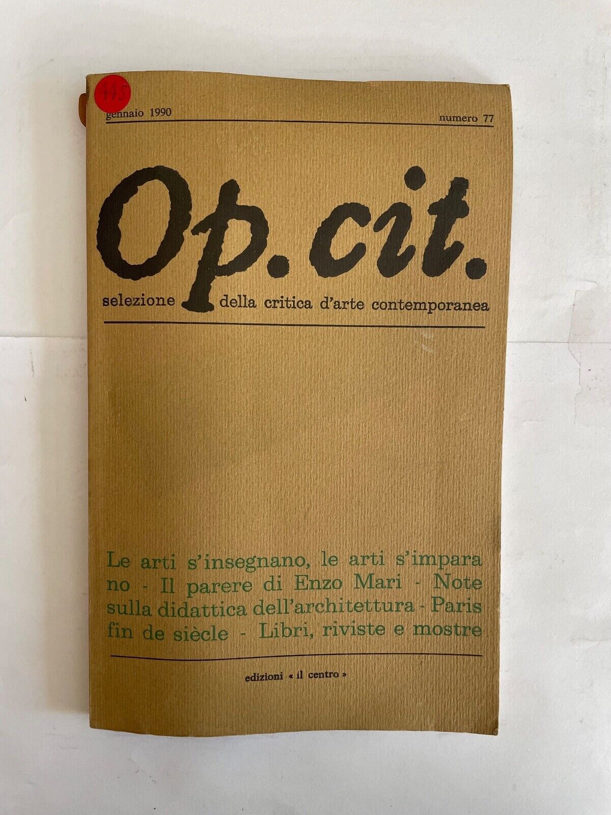 Op.cit. no 77 1990 vintage Italian contemporary art criticism magazine publication