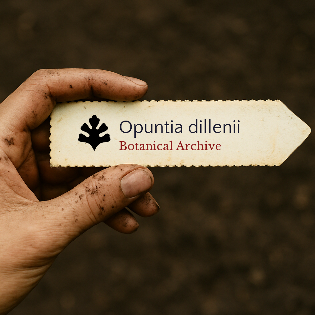 Etichetta archivio botanico vintage portatile per Opuntia dillenii con bordi decorativi