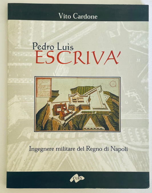 Copertina del raro libro architettonico di PEDRO LUIS ESCRIVA' con illustrazione di fortezza storica