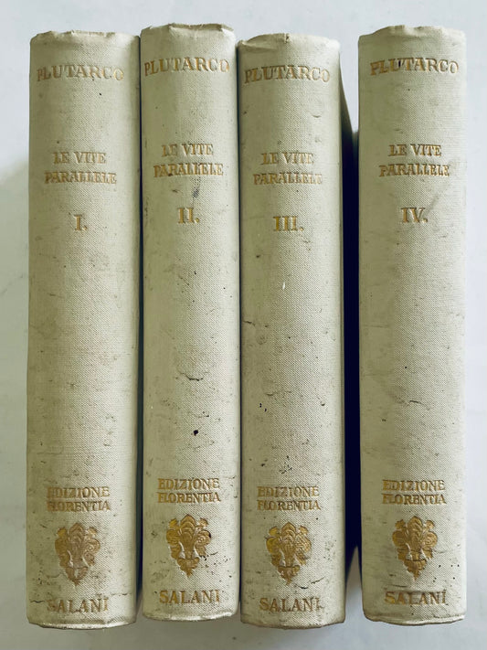 Set di quattro volumi vintage Plutarco I-IV Le Vite Parallele 1931 Edizione Florentia Salani libri