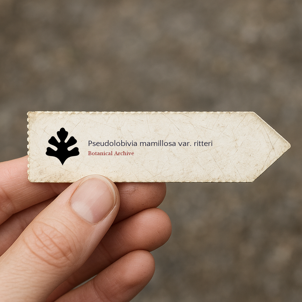 Etichetta stampata per pianta Pseudolobivia mamillosa var. ritteri con logo Botanical Archive