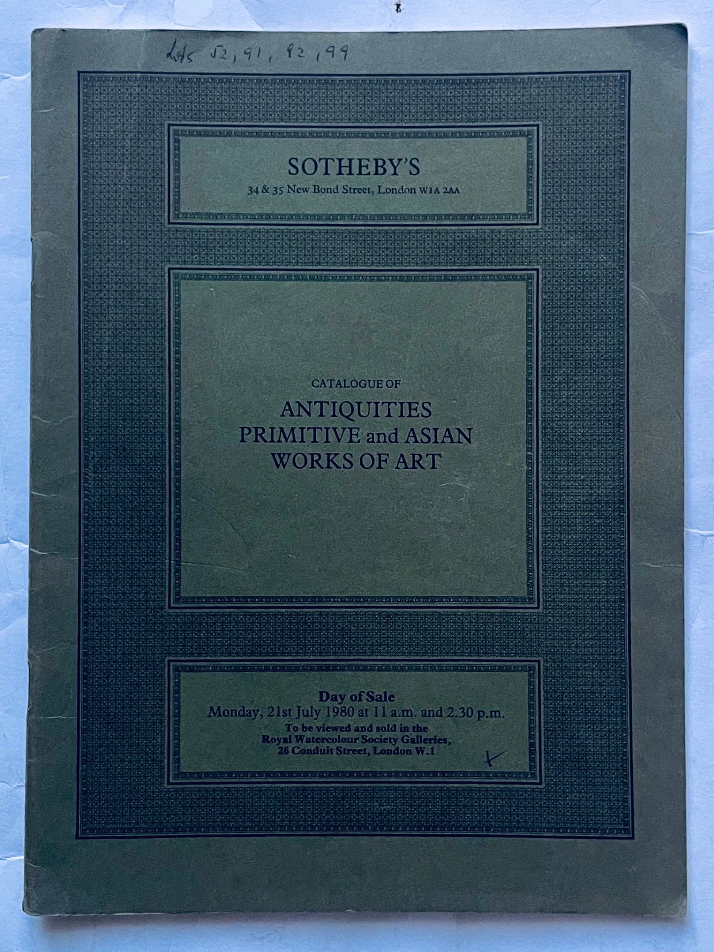 Vintage Sotheby's catalog of antiquities primitive and Asian works of art from 1980 sale