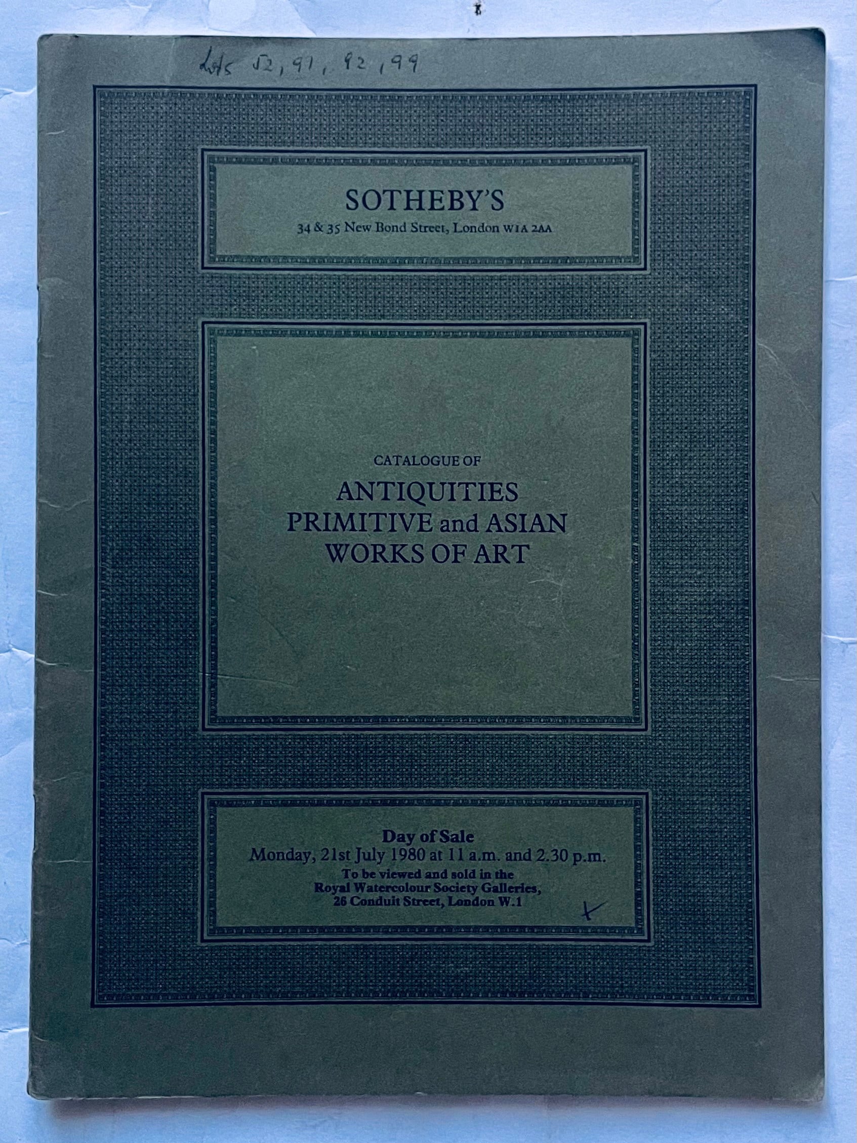 Vintage Sotheby's catalog of antiquities primitive and Asian works of art from 1980 sale